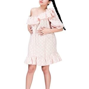 Lisa Marie Fernandez x Target Pink Polka Dot One Shoulder Ruffle Dress L Pockets